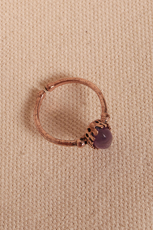 خاتم نحاسي أصلي قابل للتعديل مرصع بحجر الجمشت - 2