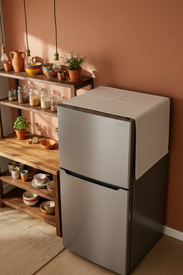 Raw Cloth Refrigerator Top Cover Natural Fabric 65X120 cm Dust and Stain Protective Cover