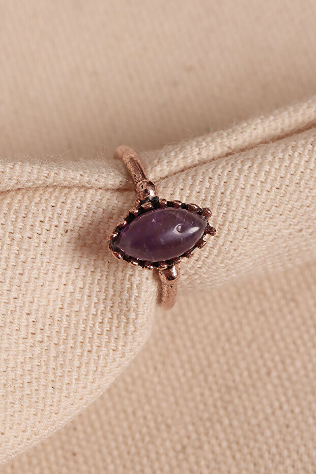 خاتم نحاسي أصلي قابل للتعديل مرصع بحجر الجمشت - 1