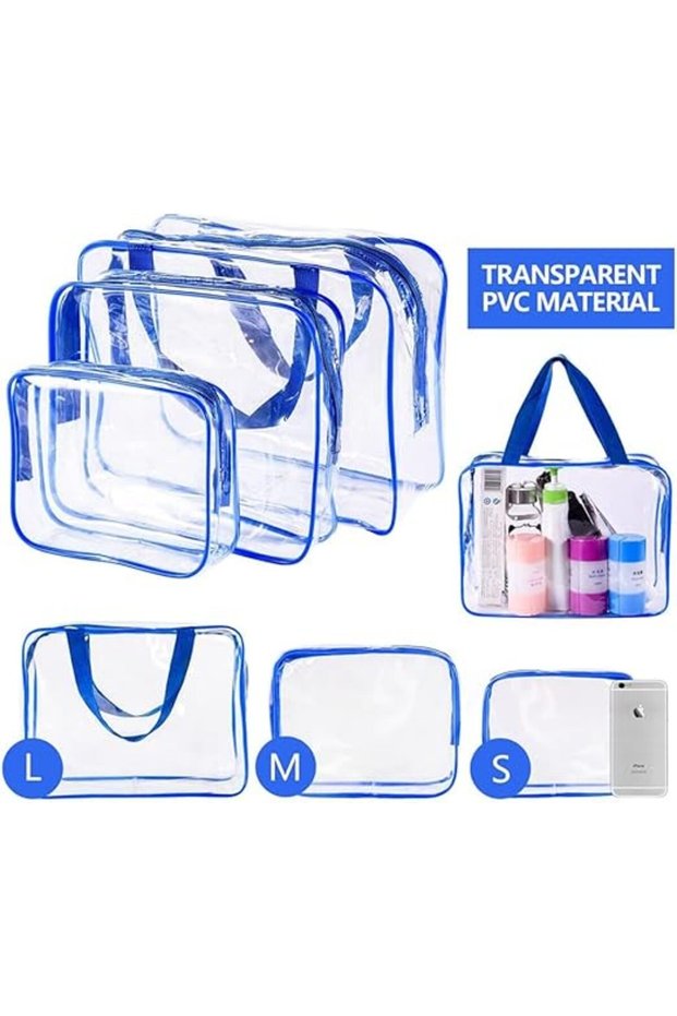 Toiletry Bag, 3 Pack Clear Travel Bags for Toiletries, Quart Size Makeup Cosmetic Bag Organi