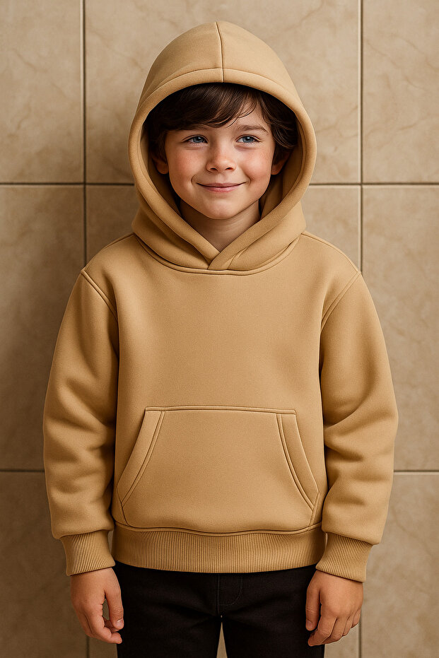 Light Brown Thick 3 Thread Sh Fleece-Lined K Hooded Unisex Sweatshirt.Cotton Winter Model, Plump Quality