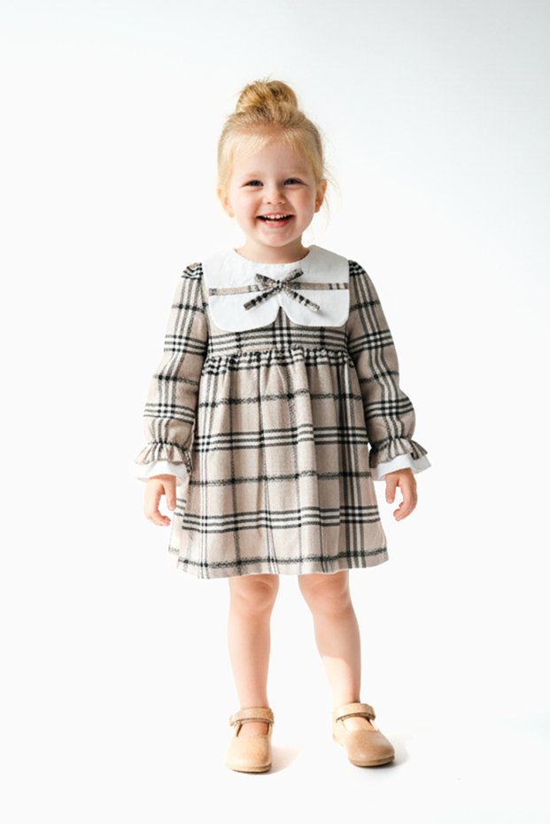 Baby Girl Dress Girls' Dress Collared Birthday Party Wedding Special Occasion Long Sleeve Lined Ribbon