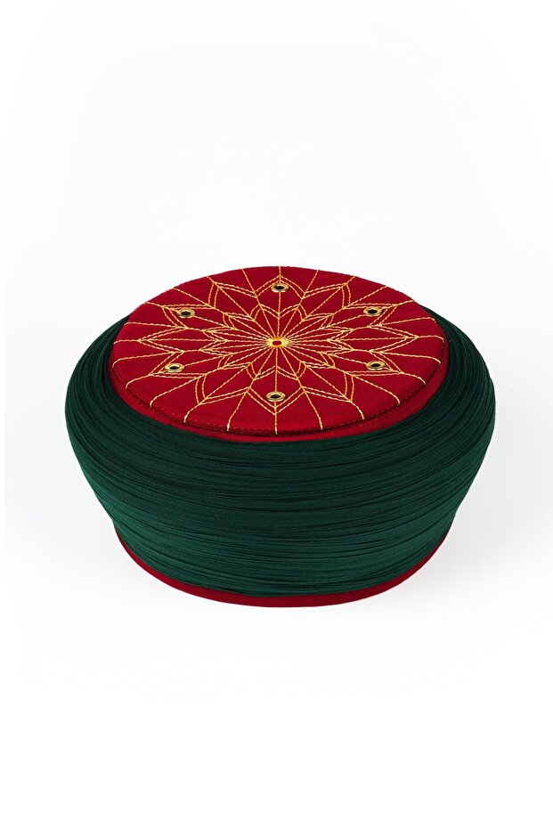 Student Yellow - Green Fabric - Burgundy Headscarf - Round Wrap - Bird's Eye - 7 Meters