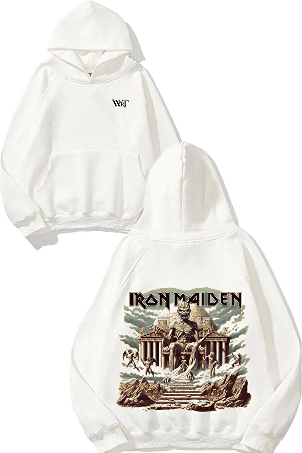 Iron Maiden Pharaoh Design Back Printed White Hooded Sweatshirt