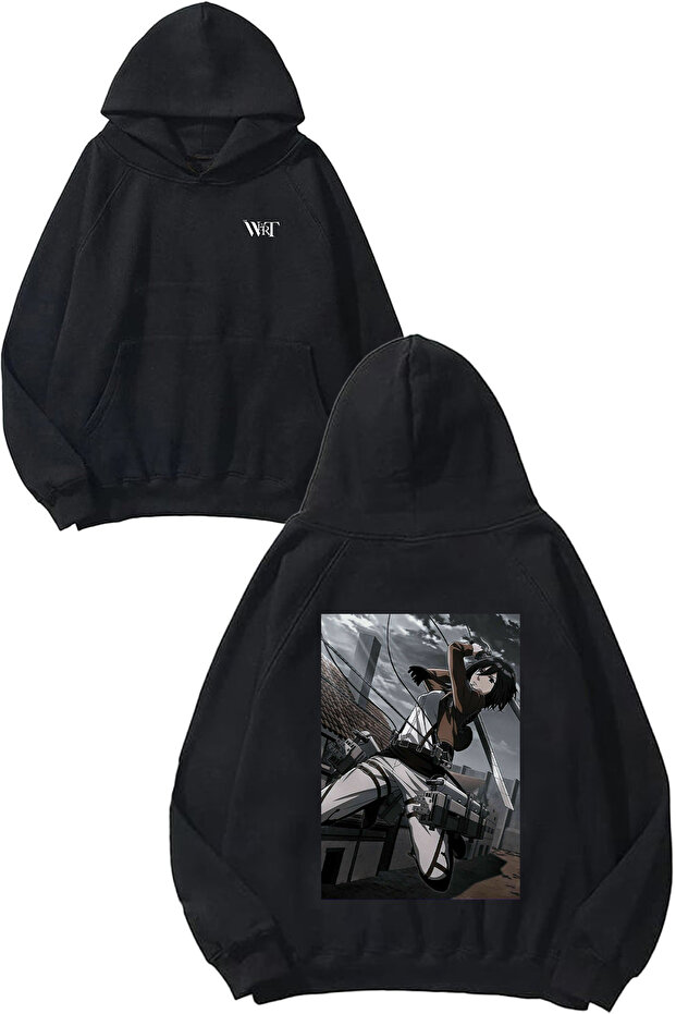 Attack on Titan Mikasa1 Design Back Printed Black Hooded Sweatshirt