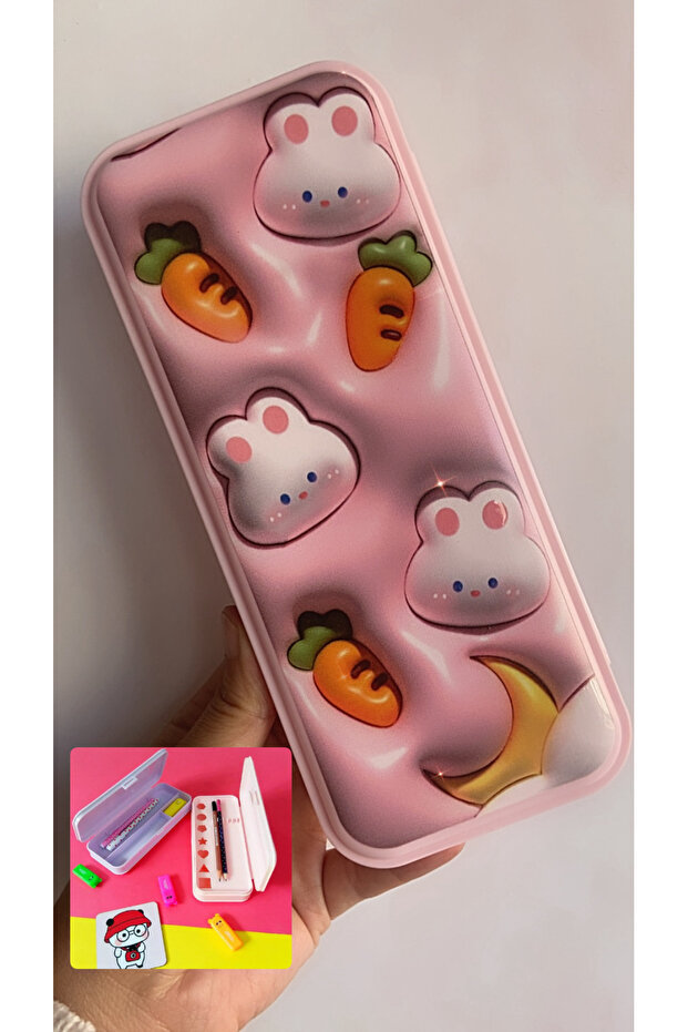 Kawaii Cinnamoroll Rabbit Carrot Moon 2-Compartment Pencil Holder Pencil Case School Office Necessities