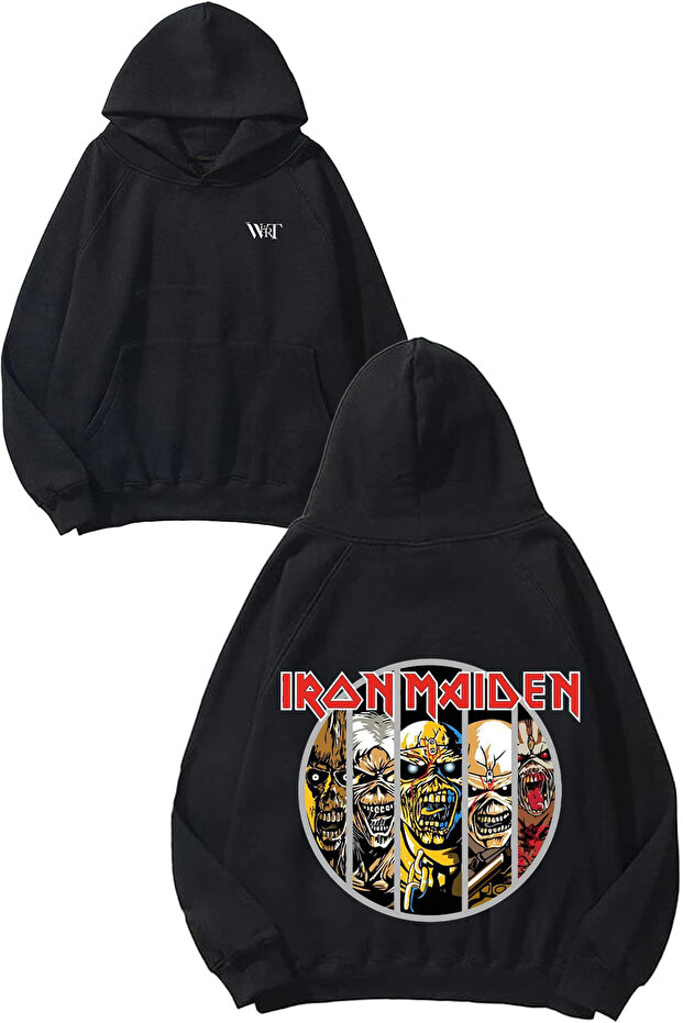 سترة Iron Maiden Face Fear Design رقم مطبوع باللون الأسود بغطاء رأس
