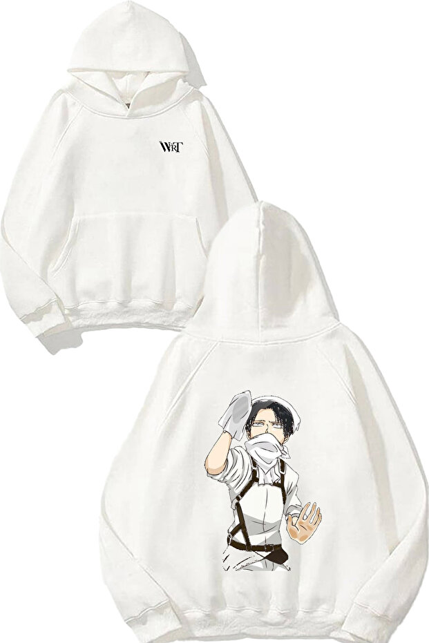 سويت شيرت Attack On Titan 28 Design Back مطبوع أبيض بغطاء رأس