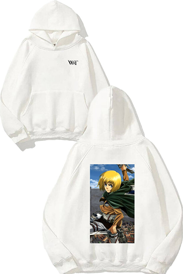 Attack on Titan Armin 3 Design Back Printed White Hooded Sweatshirt