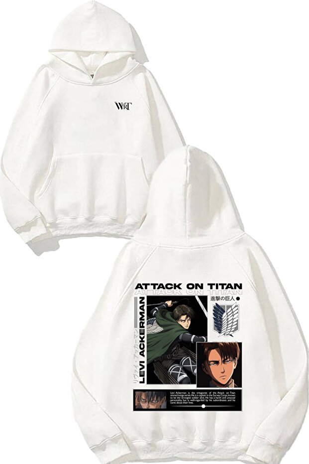 Attack on Titan Levi6 Design Backpack Printed White Hooded Sweatshirt