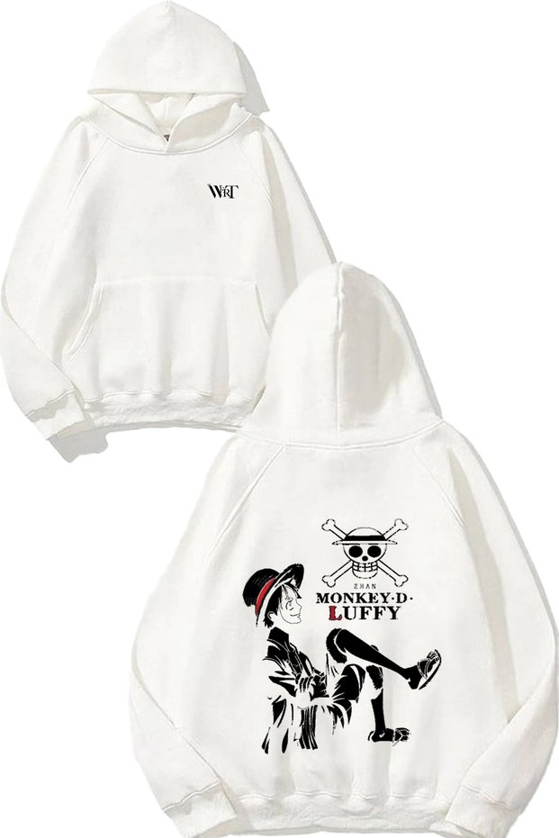 Zhan Monkey D Luffy Design Backpack Printed White Hooded Sweatshirt