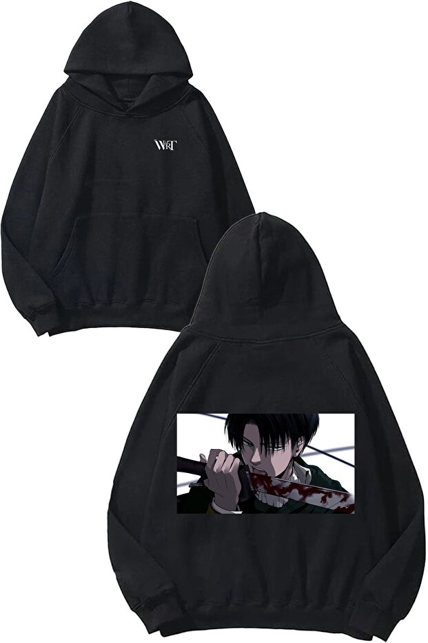 Attack on Titan Levi3 Design Backpack Printed Black Hooded Sweatshirt