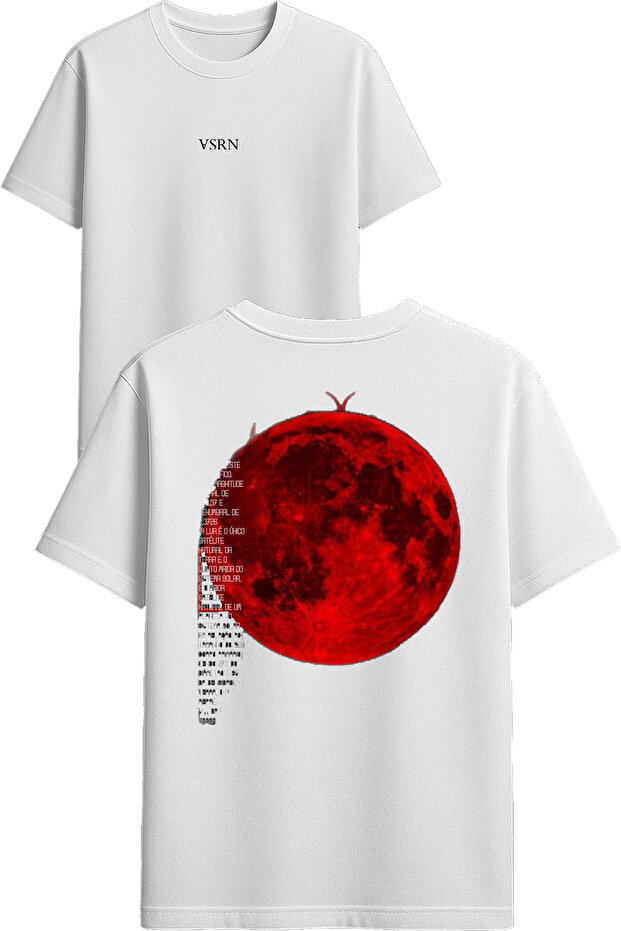 Red Moon Design Printed White Oversized T-Shirt