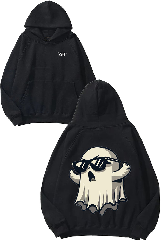 سويت شيرت Cool Ghost Design Back مطبوع أسود بغطاء رأس