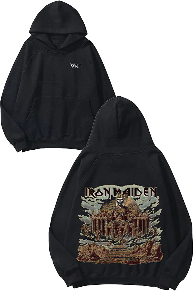 سترة Iron Maiden Pharaoh Design رقم مطبوع باللون الأسود بغطاء رأس