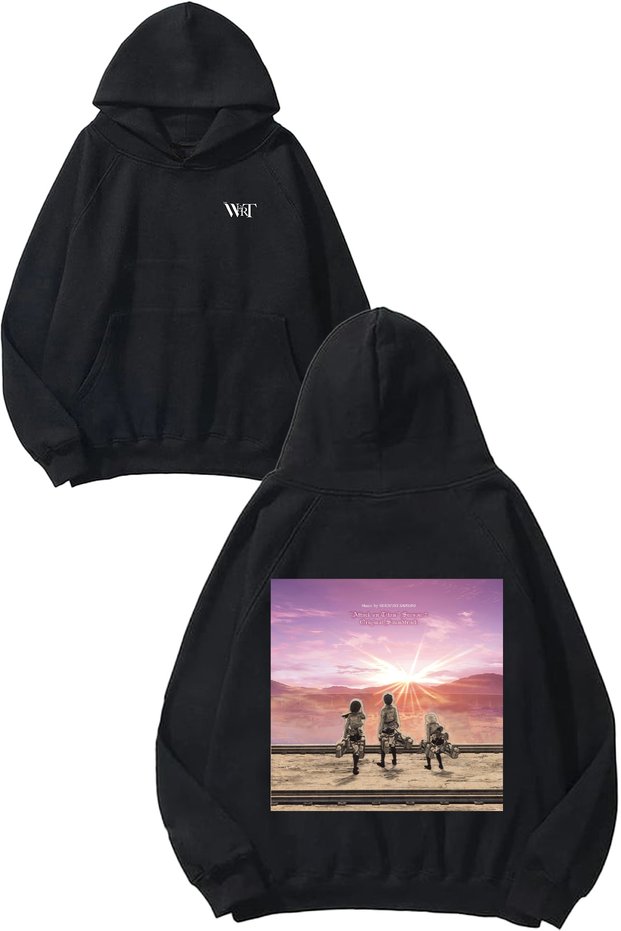 Attack on Titan Album Cover Design Back Printed Black Hooded Sweatshirt