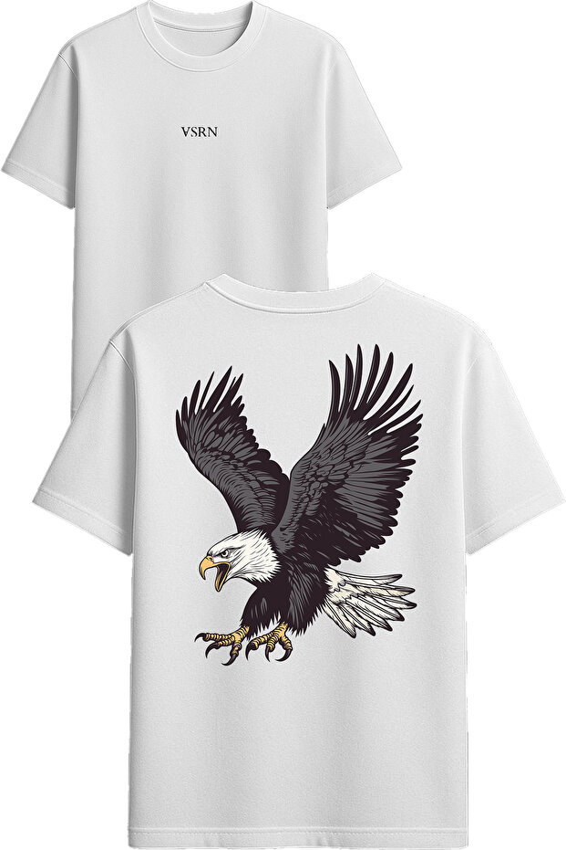 Black Eagle Design Printed White Oversized T-Shirt