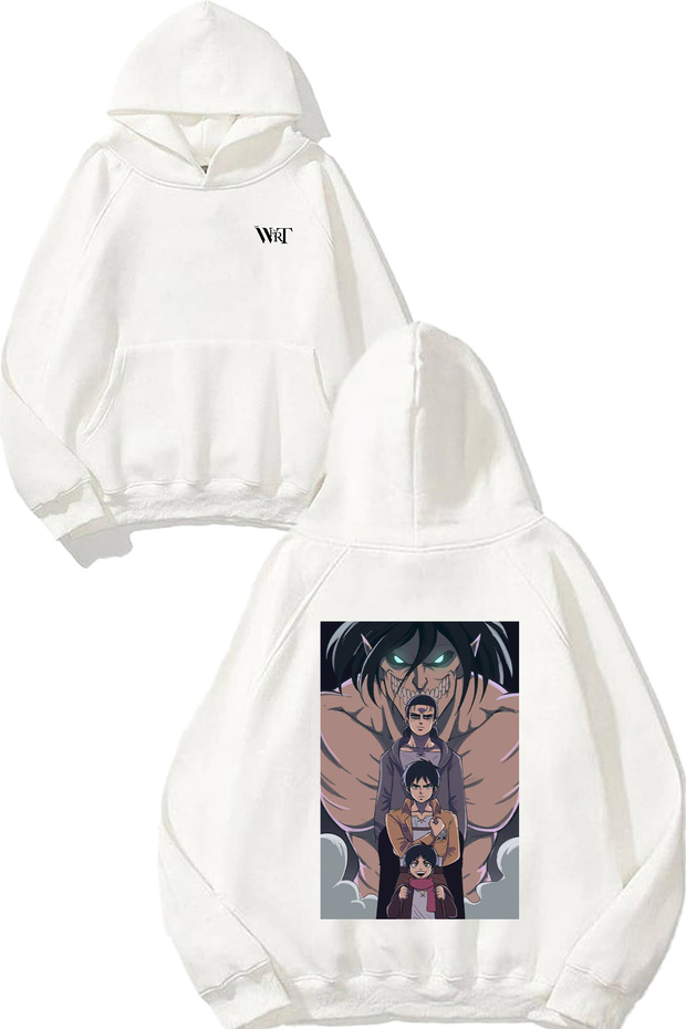 سويت شيرت Attack On Titan Growing Design Back مطبوع أبيض بغطاء رأس