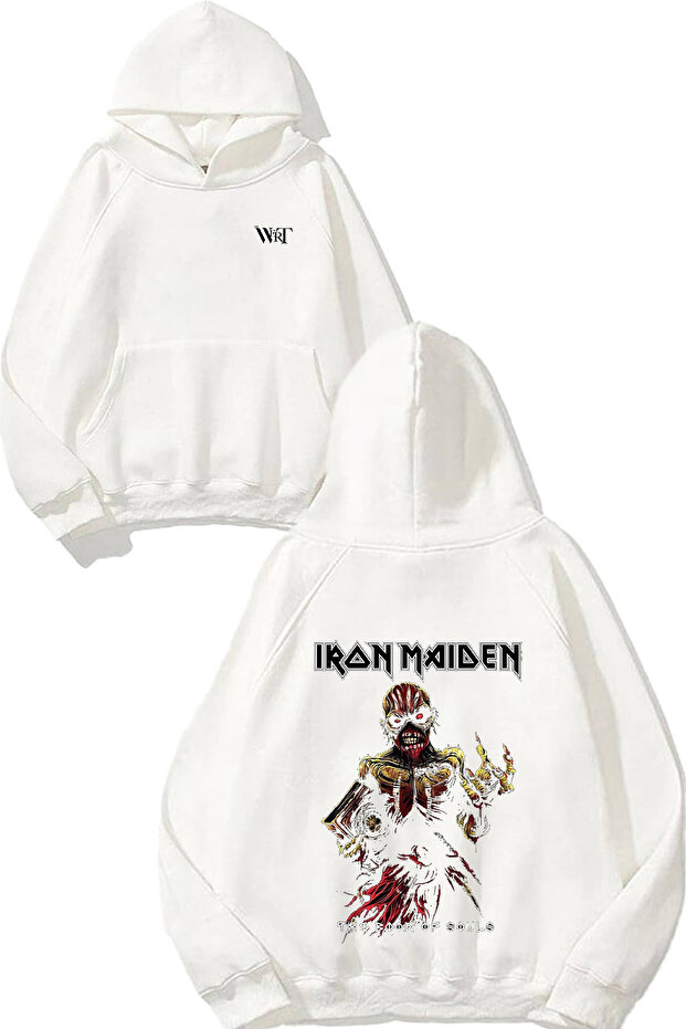 Iron Maiden the Book Design Back Printed White Hooded Sweatshirt