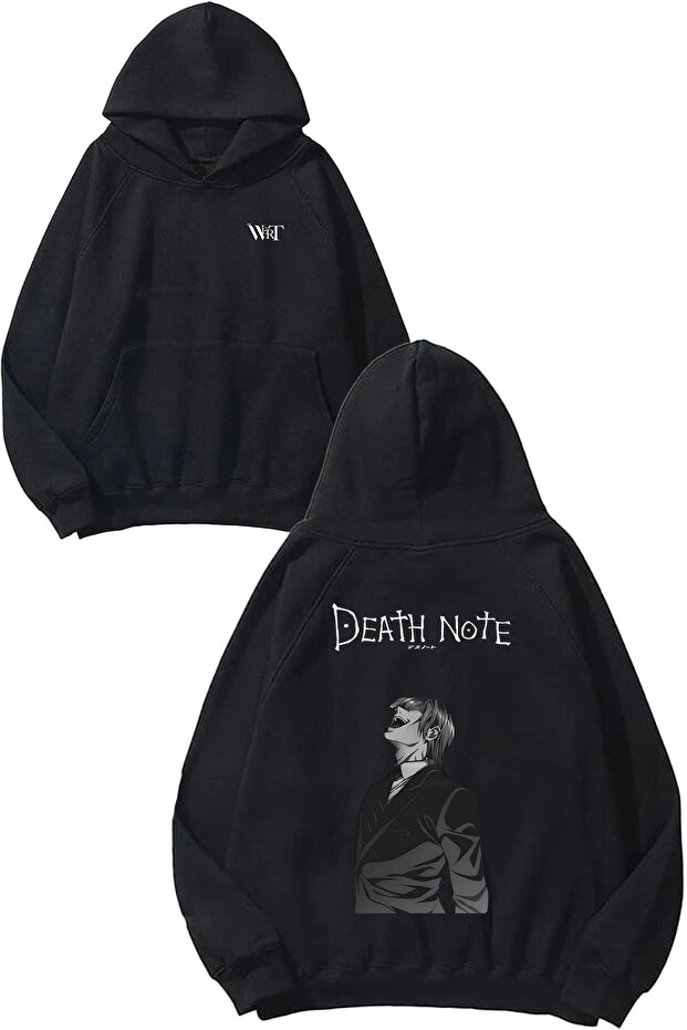 سويت شيرت بتصميم Death Note Kira Laugh رقم مطبوع باللون الأسود بغطاء رأس