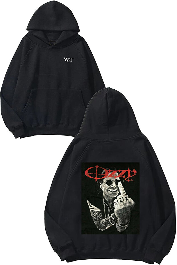 Ozzy Printed Design Backpack Black Hooded Sweatshirt