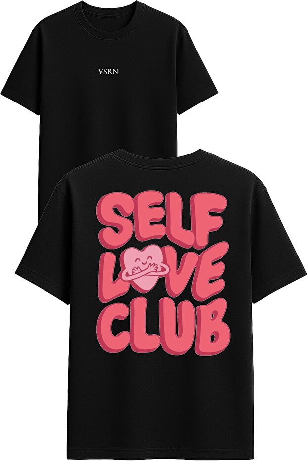 Self Love Club Design Printed Black Oversized t Shirt