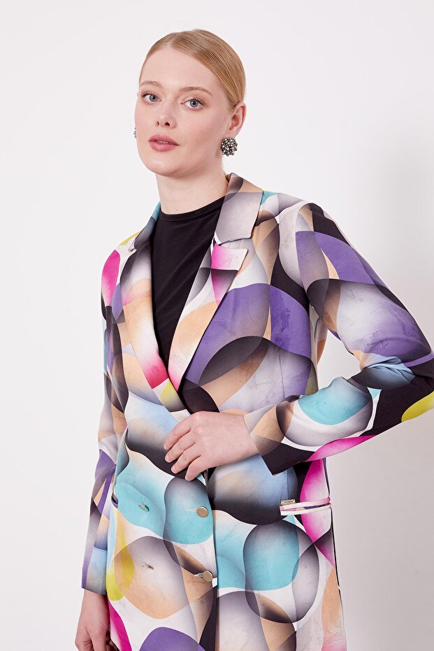 سترة منقوشة باللون الأرجواني بأزرار على الجهتين - 4