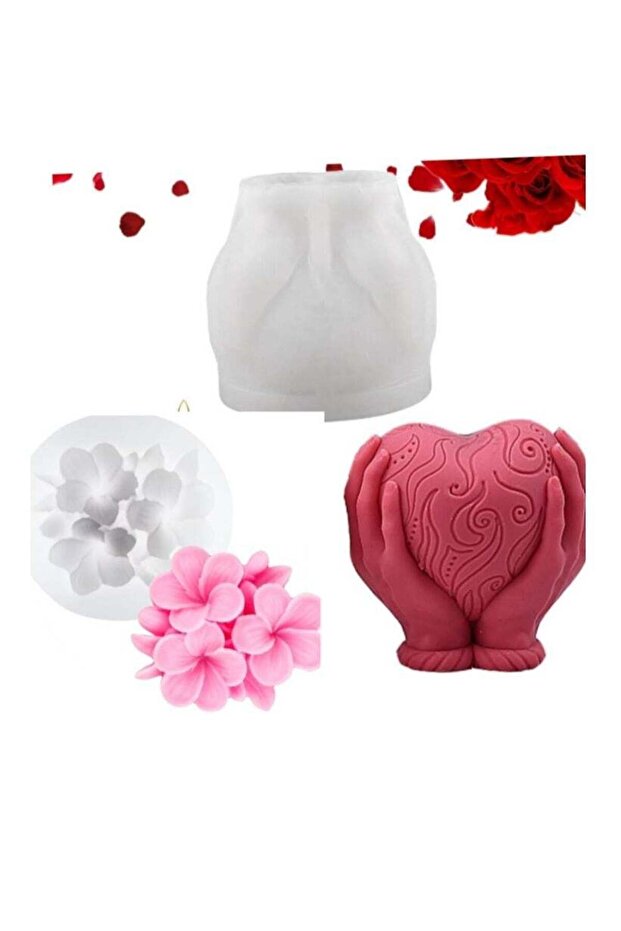 Heart Shape Candle Moulds,Flower Shape Candle Moulds, 2 Pcs Silicone Craft Molds Making Ice Cube C