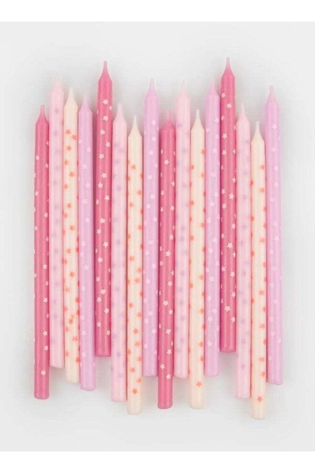 Pink Stars Candles - Pack of 16