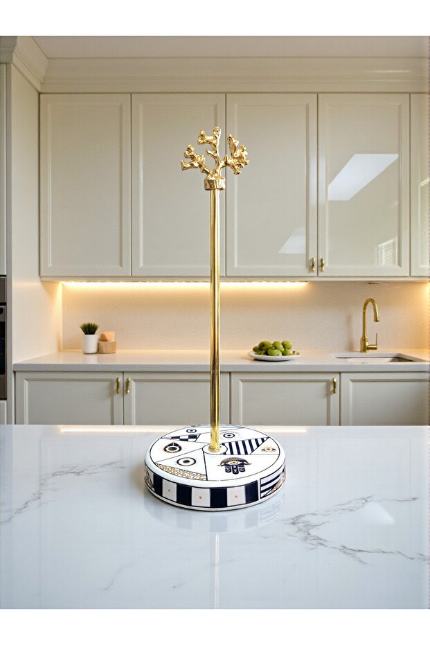 Paper Towel Holder Roll Napkin Holder Kitchen Accessory Ceramic Hamse Pattern Gold - Feray Home