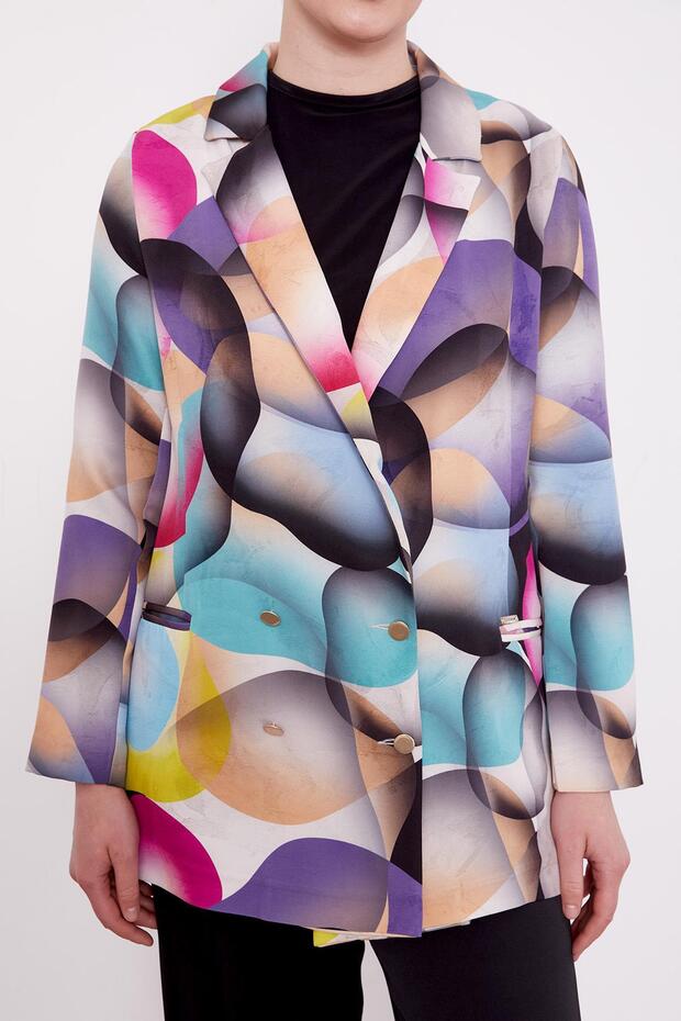 سترة منقوشة باللون الأرجواني بأزرار على الجهتين - 5