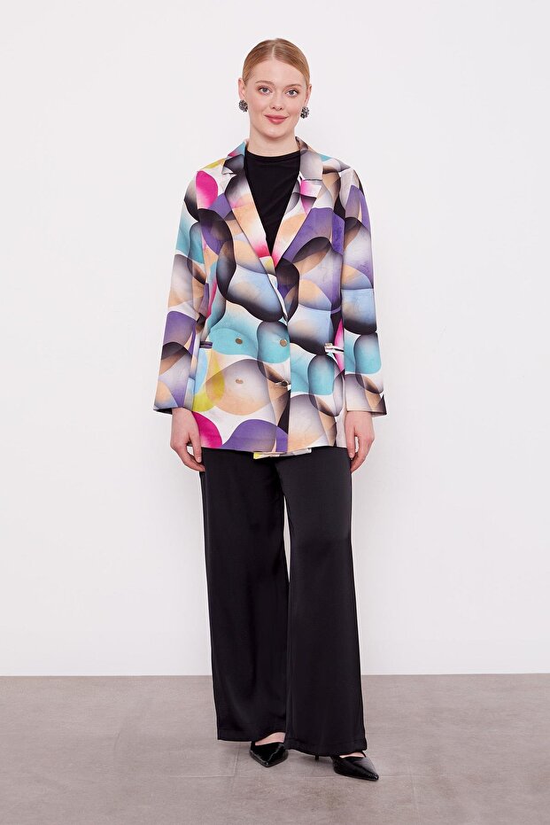 سترة منقوشة باللون الأرجواني بأزرار على الجهتين - 1