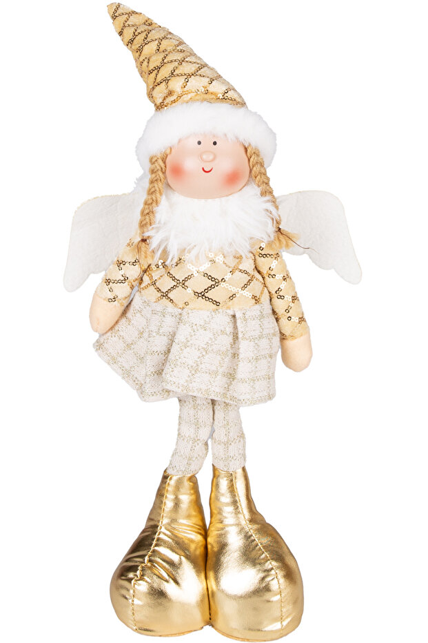 Christmas Ornament, Standing Winged Fairy Figure, Gold - 17X44 cm
