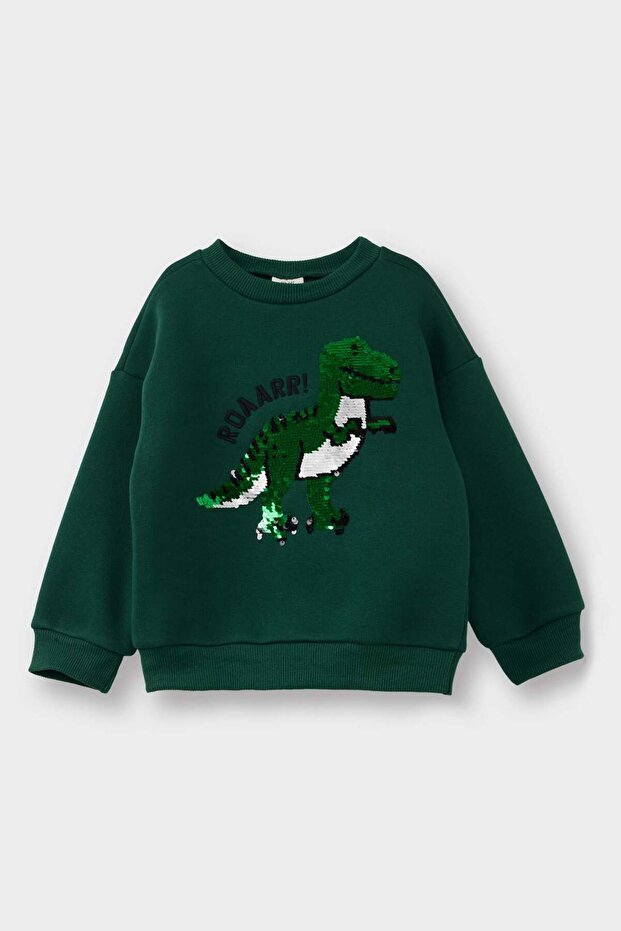 New Year's Baby Boy Crew Neck Dinosaur Printed Soft Fleece Inside Sweatshirt G4221A525Wn