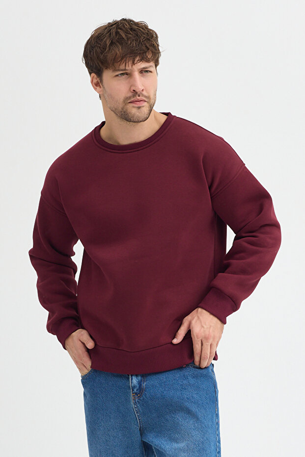 سويت شيرت رجالي قصة فضفاضة من القطن برقبة دائرية 3 خيوط أساسية - 2