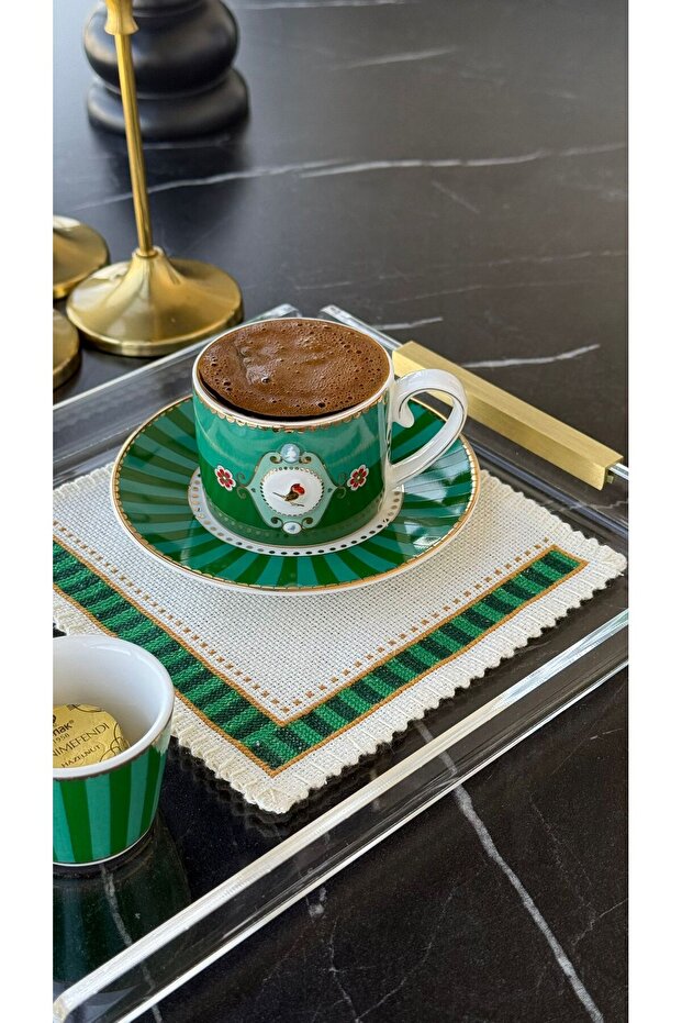 🍃 Spring Blossom 💚 Green Detailed Fully Handcrafted Piko Presentation Napkin (Set of 2)