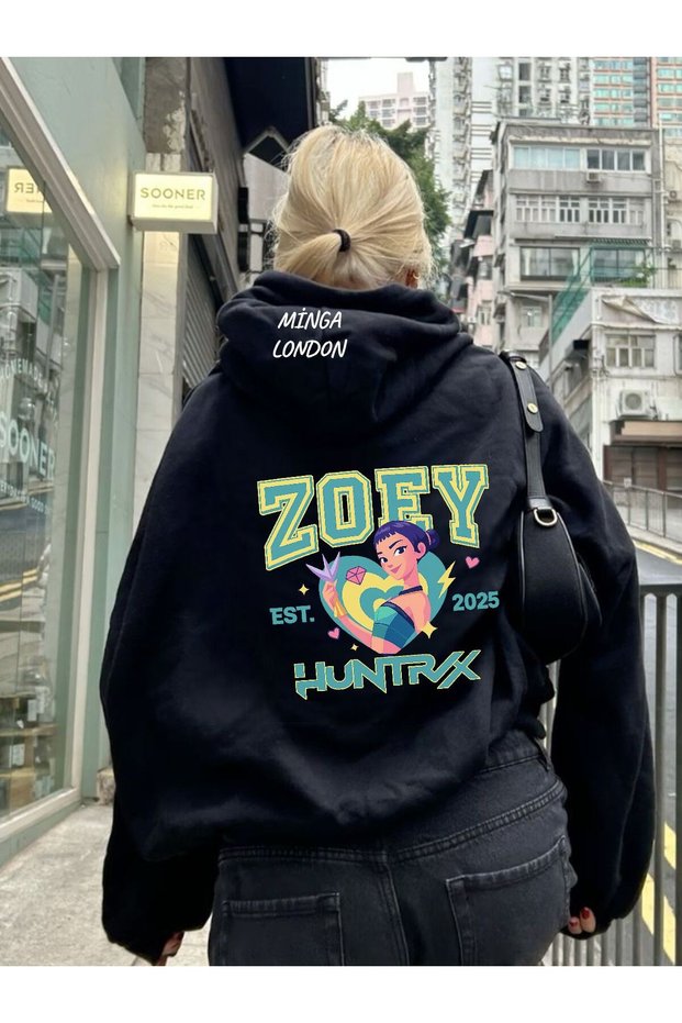 Unisex Style Huntrx Zoey Colorful Printed Black Oversized Sweatshirt