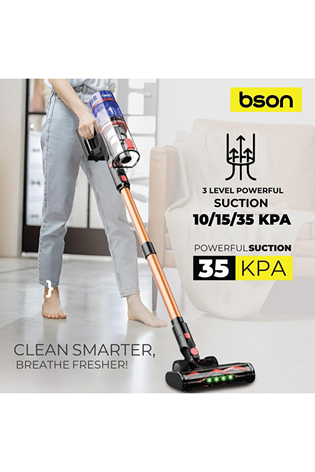 Cordless Vacuum Cleaner - 2200mAh, 3-Level Suction (10/15/35 KPA), Smart Touch, Dual Roller, 1.