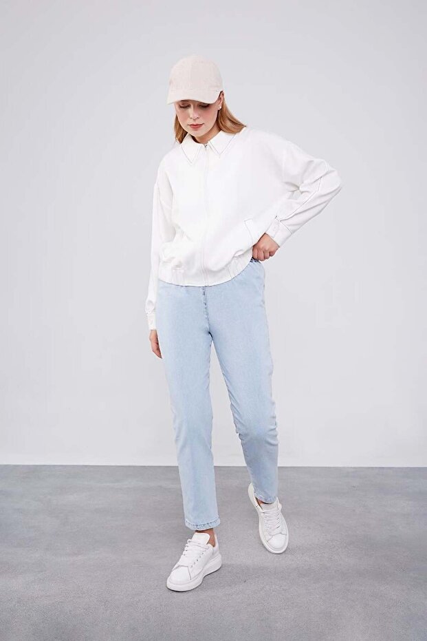 بنطلون جينز أزرق بخصر مطاطي - 2