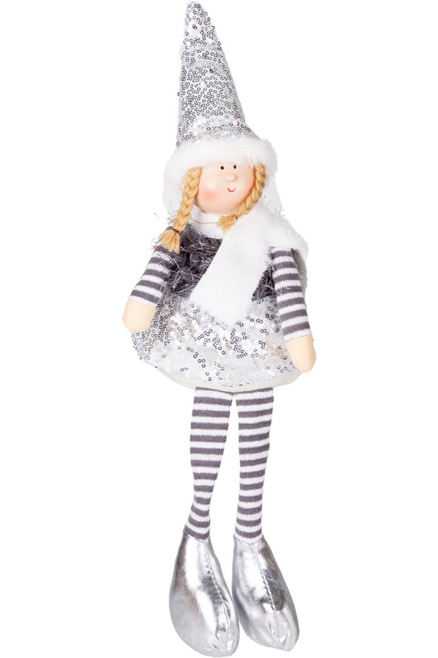 Christmas Ornament, Sitting Fairy Figure, Gray - Tutu Skirt, 17X53 cm