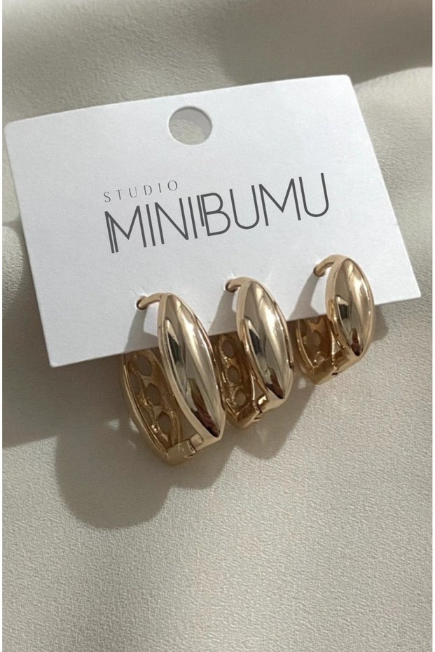 3 Drop-Shaped Non-Tarnish Steel Gold-Colored Earrings