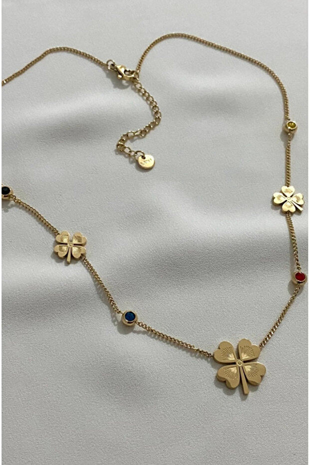 Clover charm stainless steel gold-tone necklace
