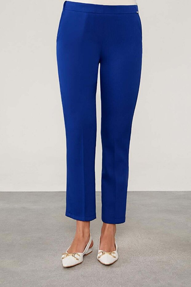 Cobalt Blue Elastic Waist Pocket Detailed Trousers