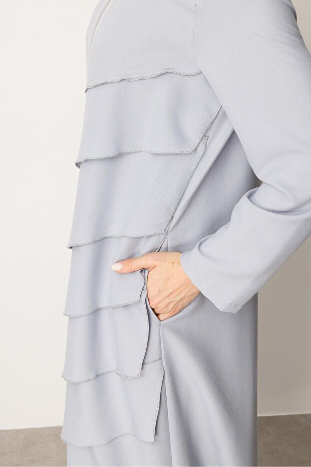 Volan İpekçe Kap Ferace-Gri - 6