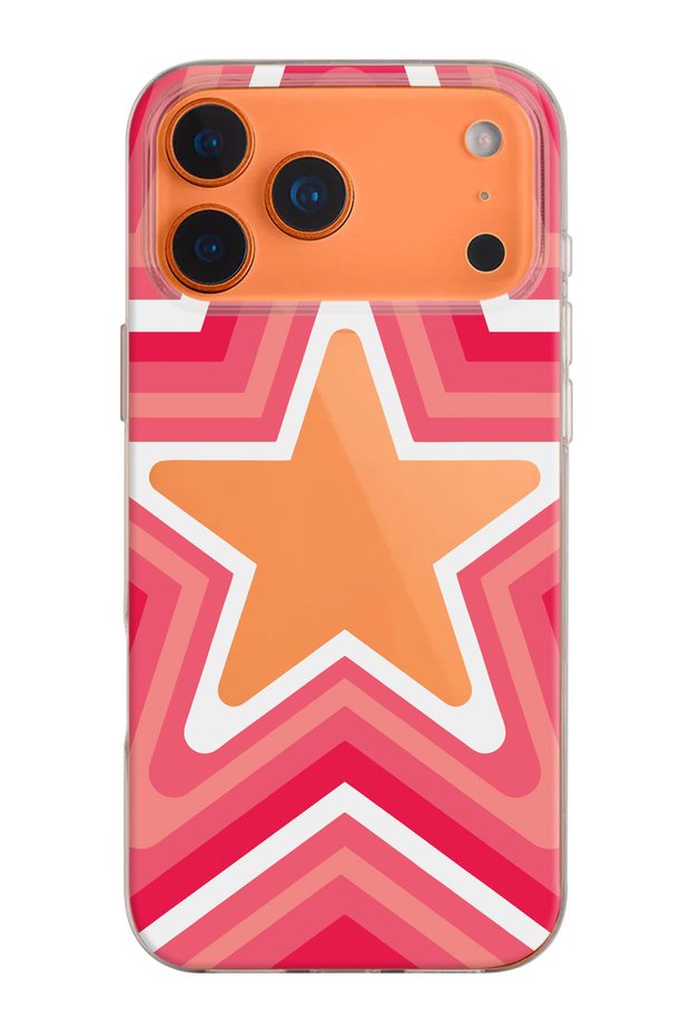 Star Patterned Transparent Silicone Phone Case with Logo Detail Compatible with iPhone 17 Pro/18 Pro