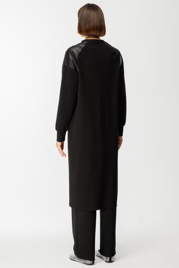 Mix Garni Detaylı Örme Kap Ferace-Siyah - 5
