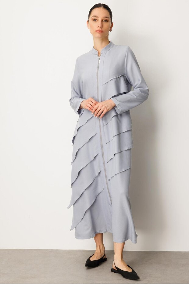 Volan İpekçe Kap Ferace-Gri - 3