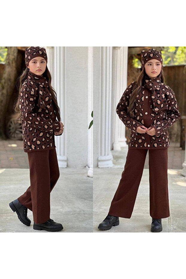 Girl's Leopard Knitwear 4-Piece Set - 100% Cotton