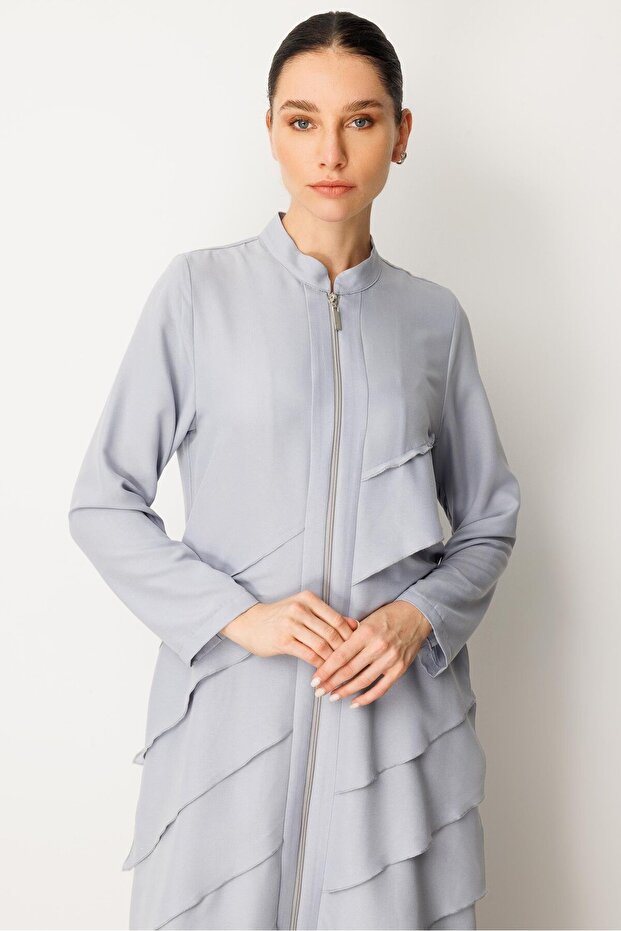 Volan İpekçe Kap Ferace-Gri - 5