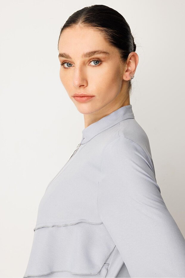 Volan İpekçe Kap Ferace-Gri - 8